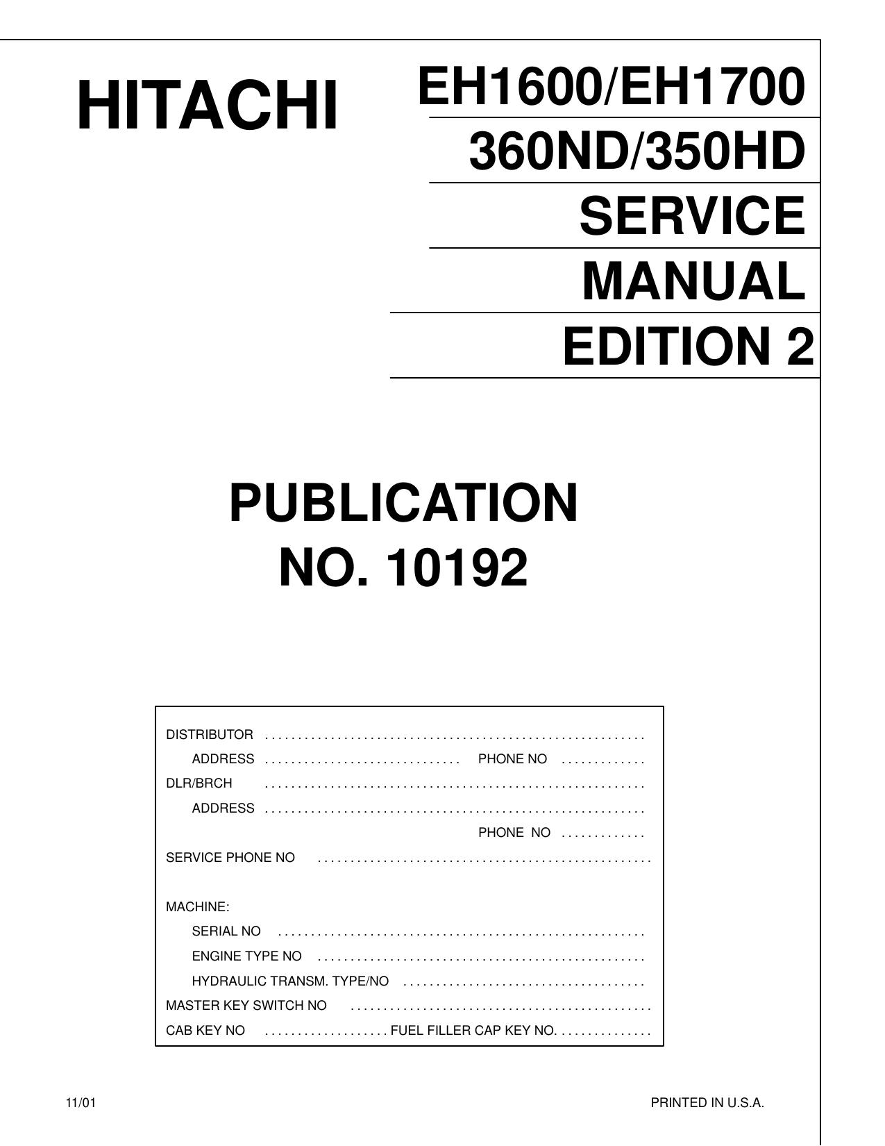 EH1600 EH1700 360ND 350HD Service Manual HITACHI
